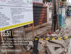 Lokasi Pondok Kelapa Raya Jakarta Timur Diduga Proyek Bangunan Trotoar PT DewiMas Bahterah Tidak Ada Persyaratan Perlengkapan K3 Dan Meresahkan